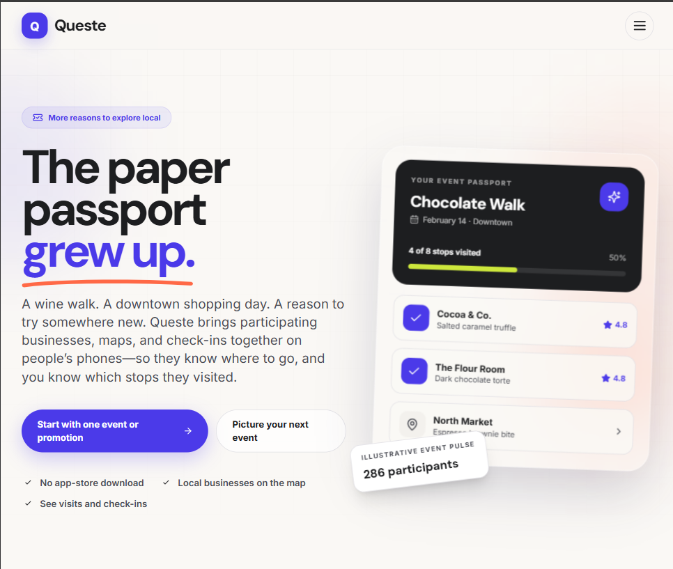 Queste marketing website homepage